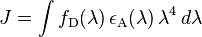  J = \int f_{\rm D}(\lambda) \, \epsilon_{\rm A}(\lambda) \, \lambda^4 \, d\lambda 