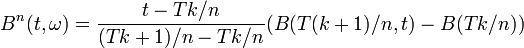 B^n(t,\omega)=\frac{t-Tk/n}{(Tk+1)/n-Tk/n} (B(T(k+1)/n,t)-B(Tk/n))