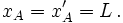 x_A= x'_A = L\,.