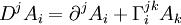 D^j A_i = \partial^j A_i + \Gamma_i^{jk} A_k 