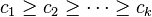 c_1 \geq c_2 \geq \cdots \geq c_k