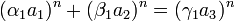 (\alpha_1 a_1)^n + (\beta_1 a_2)^n = (\gamma_1 a_3)^n\;