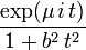 \frac{\exp(\mu\,i\,t)}{1+b^2\,t^2}\,\!