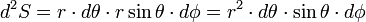 d^2S = r \cdot d\theta \cdot r \sin\theta \cdot d\phi = r^2 \cdot d\theta \cdot \sin\theta \cdot d\phi