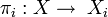 \pi_i: X \rightarrow\; X_i
