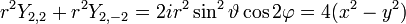 r^2Y_{2,2}+r^2Y_{2,-2} = 2ir^2\sin^2 \vartheta \cos2\varphi =4(x^2-y^2) 