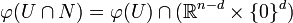\varphi(U\cap N) = \varphi(U)\cap ({\mathbb R}^{n-d}\times\{0\}^d)