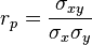 r_p = \frac{\sigma_{xy}}{\sigma_x \sigma_y}