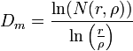D_m = \frac{\ln(N(r,\rho))}{\ln\left (\frac{r}{\rho}\right )}