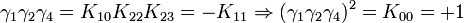  \gamma_1\gamma_2\gamma_4 = K_{10}K_{22}K_{23} = -K_{11} \Rightarrow (\gamma_1\gamma_2\gamma_4)^2 = K_{00} = +1