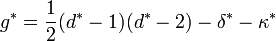 g^*={1\over 2}(d^*-1)(d^*-2)-\delta^*-\kappa^*
