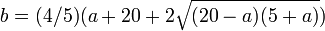 b = (4/5)(a+20+2\sqrt{(20-a)(5+a)})