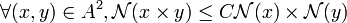  \forall (x,y) \in A^2, \mathcal N(x \times y) \leq  C \mathcal N(x)\times \mathcal N(y) 