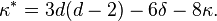 \kappa^* = 3d(d-2)-6\delta-8\kappa.\,