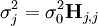 \sigma^2_j = \sigma^2_0 \mathbf{H}_{j,j}