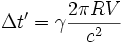 \Delta t'=\gamma\frac{2\pi RV}{c^2}