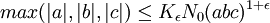 max(|a|,|b|,|c|)\le K_\epsilon N_0(abc)^{1+\epsilon}