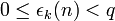 0\leq \epsilon_k(n)<q