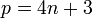 p = 4n + 3\,