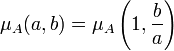 \mu_A(a,b) = \mu_A\left(1,\frac ba\right)