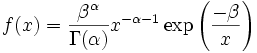  f(x) = \frac{\beta^\alpha}{\Gamma(\alpha)} x^{-\alpha-1} \exp  \left(   \frac{-\beta}{x}  \right) 