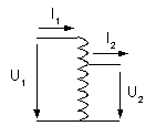 Symbole d'un autotransformateur. 1 indique le primaire; 2 le secondaire