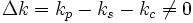 \Delta k=k_{p}-k_{s}-k_{c} \ne 0\,