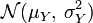 \mathcal{N}(\mu_Y,\, \sigma_Y^2)