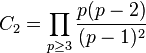 C_2 = \prod_{p\ge 3} \frac{p(p-2)}{(p-1)^2}