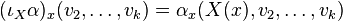 (\iota_X\alpha)_x(v_2,\dots,v_k)=\alpha_x(X(x),v_2,\dots,v_k)