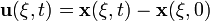\mathbf u(\xi,t) = \mathbf x(\xi,t) - \mathbf x(\xi,0)