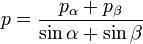 p=\frac{p_{\alpha} + p_{\beta}}{\sin \alpha + \sin \beta}