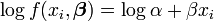 \log f(x_i,\boldsymbol \beta)=\log \alpha + \beta x_i