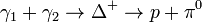 \gamma_{1}+\gamma_{2}\rightarrow\Delta^+\rightarrow p + \pi^0