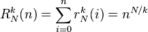 R_N^k(n) = \sum_{i=0}^n r_N^k(i)= n^{N/k}