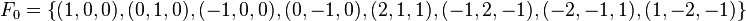 F_0=\left\{(1,0,0),(0,1,0),(-1,0,0),(0,-1,0),(2,1,1),(-1,2,-1),(-2,-1,1),(1,-2,-1)\right\}