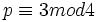 p \equiv 3 mod 4\,