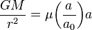  \frac{GM}{r^2} = \mu{ \left( \frac{a}{a_0}\right)} a 