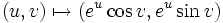 (u,v)\mapsto (e^u\cos v,e^u\sin v)