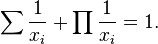 \sum\frac1{x_i} + \prod\frac1{x_i}=1.
