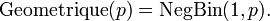 \mathrm{Geometrique}(p) = \mathrm{Neg Bin}(1, p).\,