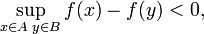 \sup_{x\in A\; y \in B} f(x)-f(y) < 0 ,