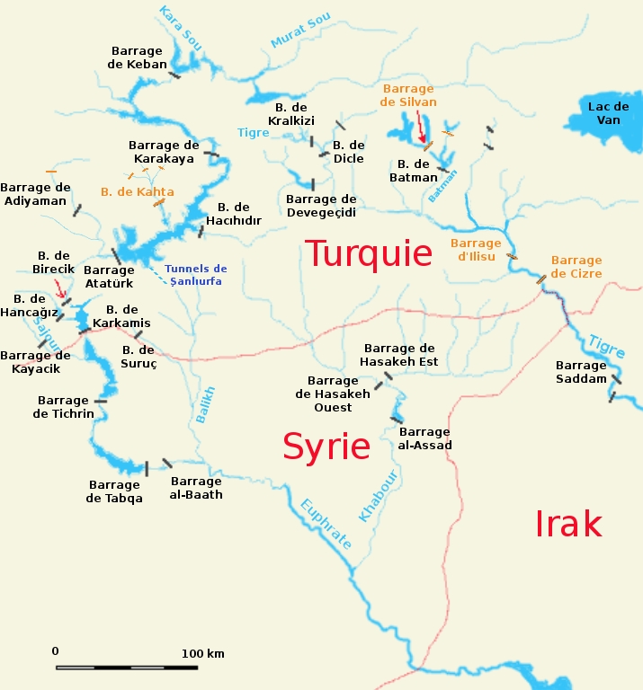 Vue générale des principaux ouvrages du haut bassin Tigre-Euphrate