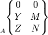 \begin{matrix}  \\  \\ _A \\ \end{matrix} \begin{Bmatrix} 0 & 0 \\ Y & M \\ Z & N \\ \end{Bmatrix}