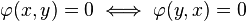 \varphi(x,y)=0 \iff \varphi(y,x)=0