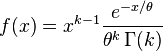  f(x) = x^{k-1} \frac{e^{-x/\theta}}{\theta^k \, \Gamma(k)}