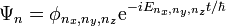 \Psi_n = \phi_{n_x,n_y,n_z}\mathrm{e}^{-iE_{n_x,n_y,n_z}t/\hbar}