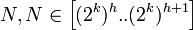 N, N \in \left [ (2^k)^h .. (2^k)^{h + 1} \right ]