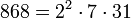868=2^2 \cdot  7 \cdot  31