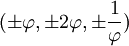 (\pm\varphi, \pm2\varphi, \pm\frac{1}{\varphi})\,